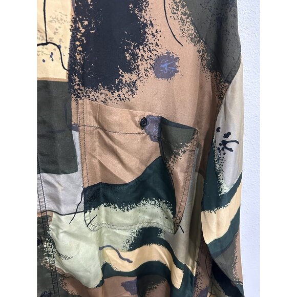 Atlantic Club Abstract Button Down Shirt Brown Black Long Sleeve Art To Wear - Picture 5 of 9